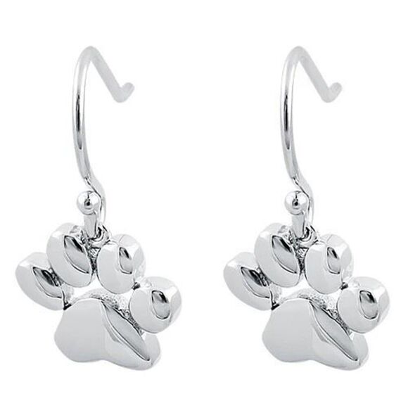 Sterling Silver Paw Earrings Womens Casual Pet Lovers Dangle Boho Accessory New - Picture 2 of 2